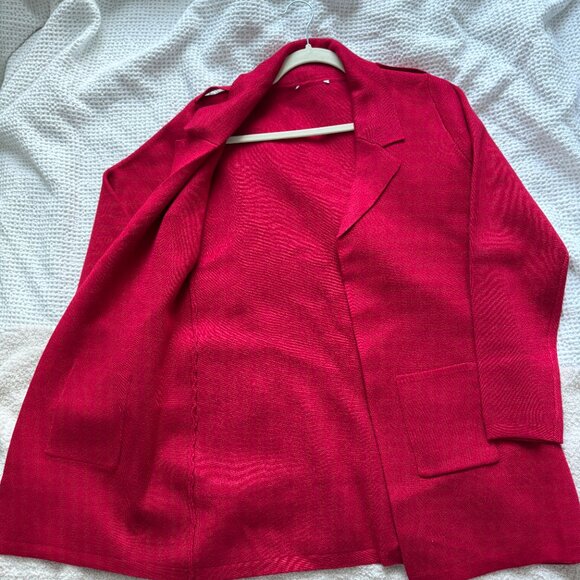 Red Open Front Blazer Cardigan Classic Tailored Size S - Picture 4 of 5